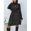 image:imageMakeMeChic Womens Floral Print Long Sleeve Mock Neck Shirred A Line Casual Short Mini DressBlack