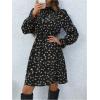 image:imageMakeMeChic Womens Floral Print Long Sleeve Mock Neck Shirred A Line Casual Short Mini DressBlack