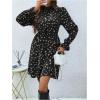 image:imageMakeMeChic Womens Floral Print Long Sleeve Mock Neck Shirred A Line Casual Short Mini DressBlack