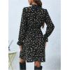 image:imageMakeMeChic Womens Floral Print Long Sleeve Mock Neck Shirred A Line Casual Short Mini DressBlack