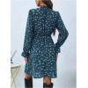 image:imageMakeMeChic Womens Floral Print Long Sleeve Mock Neck Shirred A Line Casual Short Mini DressBlue