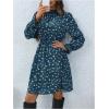 image:imageMakeMeChic Womens Floral Print Long Sleeve Mock Neck Shirred A Line Casual Short Mini DressBlue