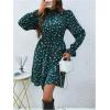 image:imageMakeMeChic Womens Floral Print Long Sleeve Mock Neck Shirred A Line Casual Short Mini DressDark Green