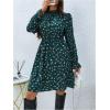 image:imageMakeMeChic Womens Floral Print Long Sleeve Mock Neck Shirred A Line Casual Short Mini DressDark Green