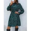 image:imageMakeMeChic Womens Floral Print Long Sleeve Mock Neck Shirred A Line Casual Short Mini DressDark Green