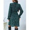 image:imageMakeMeChic Womens Floral Print Long Sleeve Mock Neck Shirred A Line Casual Short Mini DressDark Green