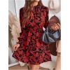 image:imageMakeMeChic Womens Floral Print Long Sleeve Mock Neck Shirred A Line Casual Short Mini DressRed