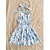 image:imageMakeMeChic Womens Floral Shirred Mini Dress Halter Ruffle Tiered Boho Summer DressesBlue and White
