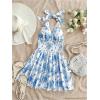 image:imageMakeMeChic Womens Floral Shirred Mini Dress Halter Ruffle Tiered Boho Summer DressesBlue and White