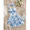 image:imageMakeMeChic Womens Floral Shirred Mini Dress Halter Ruffle Tiered Boho Summer DressesBlue and White