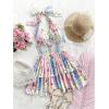 image:imageMakeMeChic Womens Floral Shirred Mini Dress Halter Ruffle Tiered Boho Summer DressesMulticolor