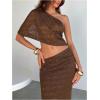 image:imageMakeMeChic Womens Glitter Bodycon Maxi Dress Cut Out Asymmetrical Neck Y2K Party DressesCoffee