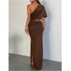 image:imageMakeMeChic Womens Glitter Bodycon Maxi Dress Cut Out Asymmetrical Neck Y2K Party DressesCoffee