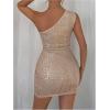 image:imageMakeMeChic Womens Glitter Sequin Bodycon Mini Dress One Shoulder Sleeveless Party Y2K Short DressesChampagne
