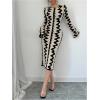 image:imageMakeMeChic Womens Graphic Long Sleeve Sweater Dress Bodycon Midi DressesApricot