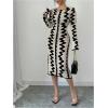 image:imageMakeMeChic Womens Graphic Long Sleeve Sweater Dress Bodycon Midi DressesApricot