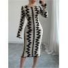 image:imageMakeMeChic Womens Graphic Long Sleeve Sweater Dress Bodycon Midi DressesApricot