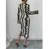 image:imageMakeMeChic Womens Graphic Long Sleeve Sweater Dress Bodycon Midi DressesApricot