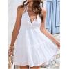image:imageMakeMeChic Womens Halter Dress Tie Open Back Ruffle Hem Tiered A Line Mini DressesWhite