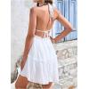 image:imageMakeMeChic Womens Halter Dress Tie Open Back Ruffle Hem Tiered A Line Mini DressesWhite