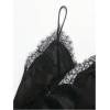 image:imageMakeMeChic Womens Lace Satin Asymmetrical Tops Spaghetti Strap Contrast Mini DressBlack