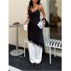 image:imageMakeMeChic Womens Lace Satin Asymmetrical Tops Spaghetti Strap Contrast Mini DressBlack