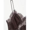 image:imageMakeMeChic Womens Lace Satin Asymmetrical Tops Spaghetti Strap Contrast Mini DressBrown