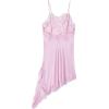 image:imageMakeMeChic Womens Lace Satin Asymmetrical Tops Spaghetti Strap Contrast Mini DressLight Pink
