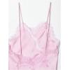 image:imageMakeMeChic Womens Lace Satin Asymmetrical Tops Spaghetti Strap Contrast Mini DressPink
