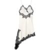 image:imageMakeMeChic Womens Lace Satin Asymmetrical Tops Spaghetti Strap Contrast Mini DressWhite
