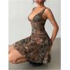 image:imageMakeMeChic Womens Leopard Print Mini Dress Y2k Ruffle Tiered Deep V Neck Cami Dresses