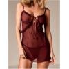 image:imageMakeMeChic Womens Lingerie Dress Mesh Sheer Ruffle Tie Front Babydoll NightgownsBurgundy