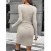 image:imageMakeMeChic Womens Long Sleeve Knit Fall Dress Ruched Tulip Hem Bodycon Short Dresses