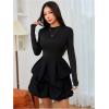 image:imageMakeMeChic Womens Long Sleeve Mini Dress Ruffle Mock Turtle Neck A Line Wedding Party Short DressesBlack