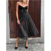 image:imageMakeMeChic Womens Mesh Polka Dots Cami Dress Lace Tie Front A Line Flare Midi DressesBlack