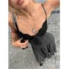image:imageMakeMeChic Womens Mesh Polka Dots Cami Dress Lace Tie Front A Line Flare Midi DressesBlack