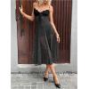 image:imageMakeMeChic Womens Mesh Polka Dots Cami Dress Lace Tie Front A Line Flare Midi DressesBlack