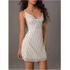 image:imageMakeMeChic Womens Mesh Polka Dots Mini Dress Cowl Neck Criss Cross Backless Y2k DressesApricot