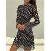 image:imageMakeMeChic Womens Mesh Polka Dots Mini Dress Tie Open Back Long Sleeve DressesBlack Polka Dots