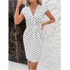 image:imageMakeMeChic Womens Midi Dress Wedding Guest Polka Dots V Neck Wrap Cap Sleeve Floral Bodycon DressesBlack and White