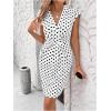 image:imageMakeMeChic Womens Midi Dress Wedding Guest Polka Dots V Neck Wrap Cap Sleeve Floral Bodycon DressesBlack and White