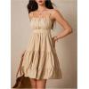 image:imageMakeMeChic Womens Mini Dresses Spaghetti Strap Ruffle A Line Layered Shirred Fall Wedding Guest DressesKhaki