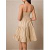 image:imageMakeMeChic Womens Mini Dresses Spaghetti Strap Ruffle A Line Layered Shirred Fall Wedding Guest DressesKhaki