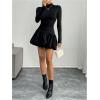 image:imageMakeMeChic Womens Mock Neck Long Sleeve Lettuce Trim Ruffle Slim Fit A Line Mini Dress