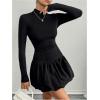 image:imageMakeMeChic Womens Mock Neck Long Sleeve Lettuce Trim Ruffle Slim Fit A Line Mini Dress
