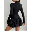 image:imageMakeMeChic Womens Mock Neck Long Sleeve Lettuce Trim Ruffle Slim Fit A Line Mini Dress
