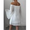 image:imageMakeMeChic Womens Off The Shoulder Bell Sleeve Tunic Dress Pleated Mini DressesWhite