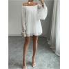 image:imageMakeMeChic Womens Off The Shoulder Bell Sleeve Tunic Dress Pleated Mini DressesWhite