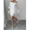 image:imageMakeMeChic Womens Off The Shoulder Bell Sleeve Tunic Dress Pleated Mini DressesWhite
