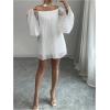 image:imageMakeMeChic Womens Off The Shoulder Bell Sleeve Tunic Dress Pleated Mini DressesWhite